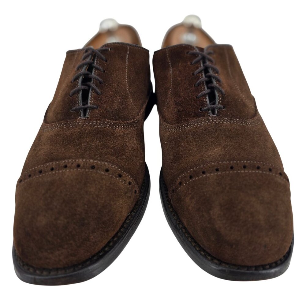 Vintage Allen Edmonds Mens 8A Brown Suede Leather Dress Shoes Captoe Oxfords USA - Picture 2 of 11